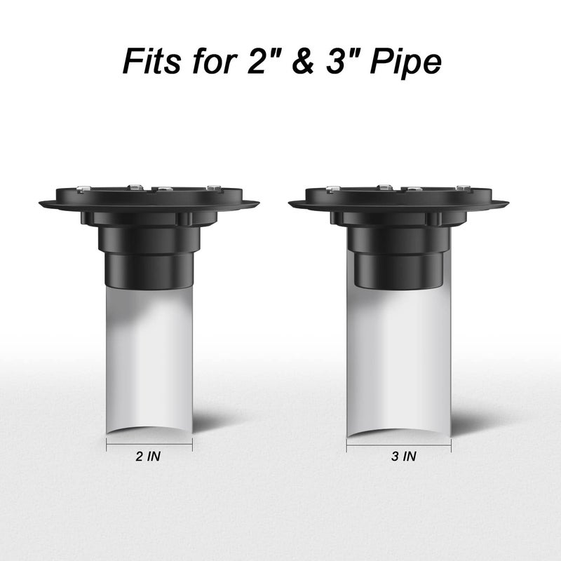 EXF Round Shower Drain Base Kit for 2 Inch and 3 Inch Waste Pipe, Black Shower Drain Flange with Threaded Adaptor and Rubber Coupler for No Hub Square & Linear Shower Drain Installation - Image 2